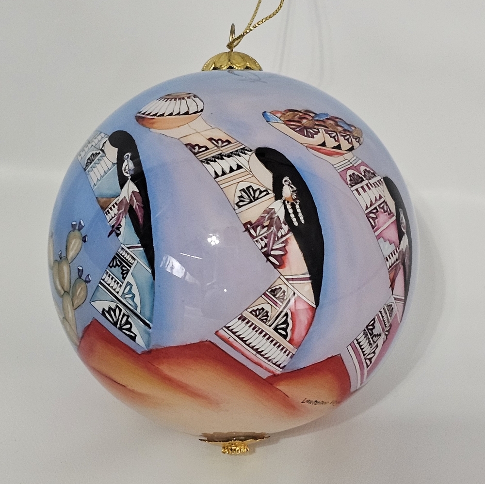 Lawrence Vargas Harvest Maidens 3 Inch Glass Ornament in Silk Covered Box, EUC